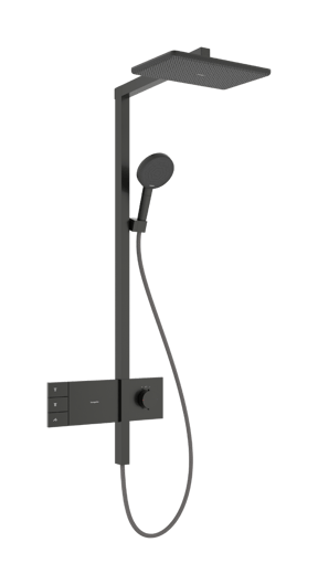 Hansgrohe Raindance Alive Q Showerpipe Duschsystem 210/340 2jets mit Ecosmart Showerselect Comfort, Brushed Black Chrome