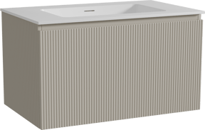 Storke Ribs hängendes Möbelstück Set: 85 x 52 cm, Seidengrau, mit Mata Einzelwaschtisch, Solid Surface, Weiß matt, Vertikale symmetrische gerade Rippe