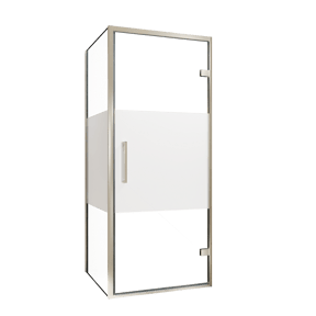 Balmani Senses Design douchecabine met rechtse draaideur en vaste zijwand, 90 x 100 cm, Helder glas met matte strook, Brushed CoolMetal profielen