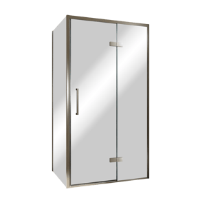 Balmani Senses Design douchecabine met rechtse draaideur en vaste zijwand, 100 x 100 cm, Reflex spiegelglas, Brushed GunMetal profielen