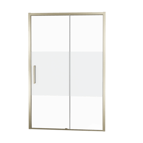 Balmani Senses Design douche schuifdeur rechts 140 cm x 210 cm Helder glas met matte strook glas, Brushed Champagne Gold profielen