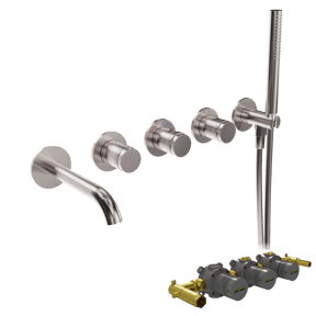 Blaufoss Pavilion Unterputz-Badewannenarmatur: Brushed Coolmetal, inkl. Handbrauseset und Einbauelement