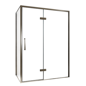 Balmani Senses Design douche en coin avec porte pivotante à droite et paroi latérale fixe, 140 x 90 cm, Verre transparent, Profil Brushed GunMetal