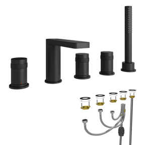 Blaufoss Sonic 5-gats badrandkraan met douchekop mat zwart