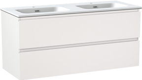 Linie Lado meuble salle de bains suspendu 120 x 46 cm blanc mat avec Baro double vasque en porcelaine blanc mat