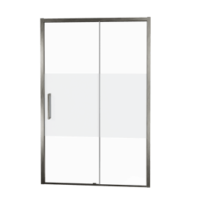 Balmani Senses Design Dusche Schiebetür, Rechts, 160 cm x 210 cm, Klarglas mit mattiertem Streifen, Profil Brushed GunMetal