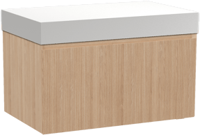 Balmani Fila by Mitra meuble salle de bains suspendu 90 x 55 cm chêne naturel avec Dominus tablette simple en solid surface blanc mat, Nervure droite symétrique verticale