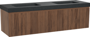 Balmani Fila meuble salle de bains suspendu 180 x 55 cm noyer avec Napoli double vasque en granit noir, Nervure droite symétrique verticale