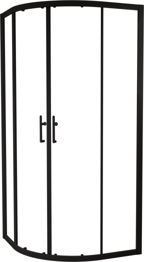 Linie Cadiz coin douche avec entrée d'angle avec double porte coulissante quart de rond 90 x 90 cm Verre transparent profil noir mat