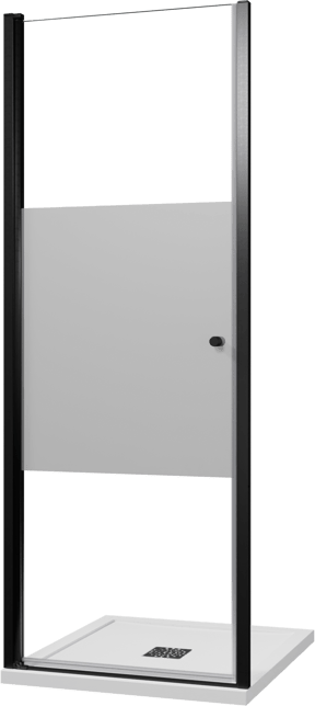 Luca Varess Kuresa Duschtür: Drehtür, 80 x 200 cm, Klarglas mit mattiertem Streifen, Schwarzes Profil, matt