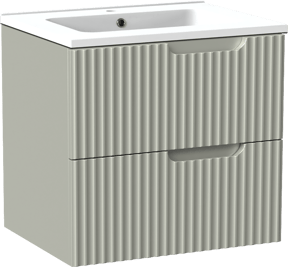 Linie Ribbo meuble salle de bains suspendu 60 x 46 cm greige avec Vano plan simple en marbre composite blanc mat, Nervure circulaire symétrique verticale