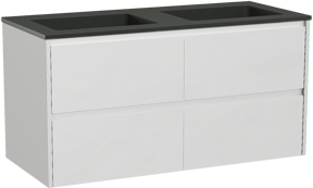 Storke Seda hängendes Möbelstück Set: 120 x 52 cm, Weiß matt, mit Scuro Doppelwaschtisch, Quarz Schwarz matt