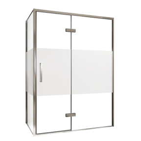 Balmani Senses Design Eckdusche: Drehtür (Rechts) mit fixierte Seitenwand, 140 x 90 cm, Klarglas mit mattiertem Streifen, Profil Chrom