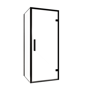 Balmani Senses Design douchehoek met rechtse draaideur en vaste zijwand, 90 x 90 cm, Helder glas, Zwarte profielen