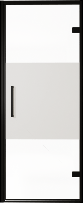 Balmani Senses Design douche draaideur rechts 90 cm x 210 cm Helder glas met matte strook, Zwarte profielen