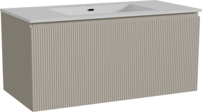 Storke Ribs zwevend badmeubel 105 x 52 cm zijdegrijs met Diva enkele wastafel in composietmarmer hoogglans wit, Verticale symmetrische rechte ribbel