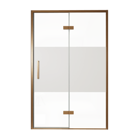 Balmani Senses Design Dusche Drehtür, Rechts, 140 cm x 210 cm, Klarglas mit mattiertem Streifen, Profil Brushed Rosegold