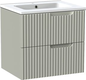 Linie Ribbo meuble salle de bains suspendu 60 x 46 cm greige avec Vano plan simple en marbre composite blanc brillant, Nervure circulaire symétrique verticale