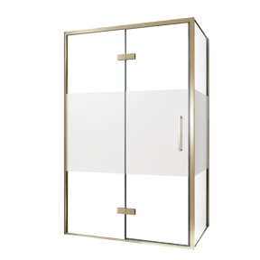 Balmani Senses Design Eckdusche: Drehtür (Links) mit fixierte Seitenwand, 120 x 80 cm, Klarglas mit mattiertem Streifen, Profil Brushed Champagner Gold