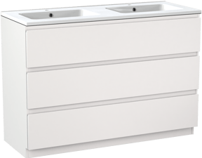 Linie Lado staand badmeubel 120 x 46 cm mat wit met Vano dubbele wastafel in composietmarmer hoogglans wit