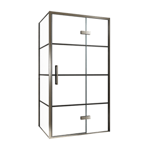 Balmani Senses Design douchecabine met rechtse draaideur en vaste zijwand, 100 x 100 cm, Lined, Brushed GunMetal profielen