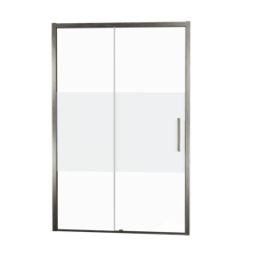 Balmani Senses Design porte coulissante à gauche 120 cm x 210 cm verre transparent avec bande matte, Profil Brushed GunMetal