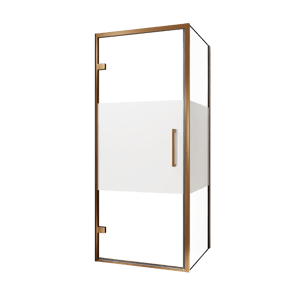 Balmani Senses Design douchecabine met linkse draaideur en vaste zijwand, 90 x 90 cm, Helder glas met matte strook, Brushed Rosegold profielen