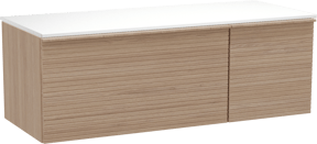 Balmani Forma meuble salle de bains suspendu 135 x 55 cm chêne naturel avec Stretto tablette simple ou double en solid surface blanc mat, Nervure droite symétrique horizontale