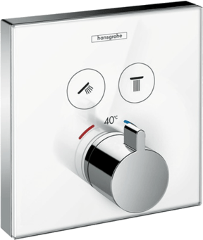 Hansgrohe Showerselect Glass Thermostat-Duscharmatur: Unterputz, für 2 Verbraucher, Chrom und Weiß glänzend