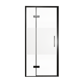 Balmani Senses Design porte pivotante à gauche 100 cm x 210 cm verre transparent avec bande matte, Profil noir