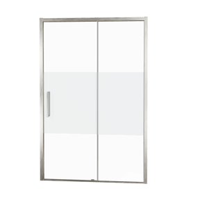 Balmani Senses Design douche schuifdeur rechts 140 cm x 210 cm Helder glas met matte strook glas, Brushed CoolMetal profielen