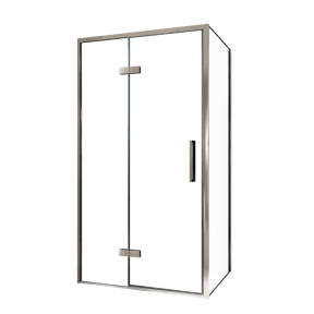 Balmani Senses Design douche en coin avec porte pivotante à gauche et paroi latérale fixe, 100 x 100 cm, Verre transparent, Profil chrome