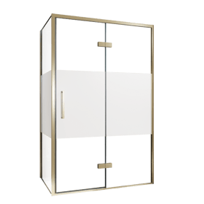 Balmani Senses Design douchehoek met rechtse draaideur en vaste zijwand, 120 x 90 cm, Helder glas met matte strook, Brushed Champagne Gold profielen