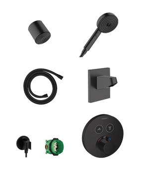 Hansgrohe ShowerSelect S thermostatische kraan Inbouw regendoucheset met regendouchekop 10.5cm Mat Zwart