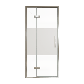 Balmani Senses Design Dusche Drehtür, Links, 100 cm x 210 cm, Klarglas mit mattiertem Streifen, Profil Chrom