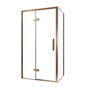 Balmani Senses Design douche en coin avec porte pivotante à gauche et paroi latérale fixe, 100 x 100 cm, Verre transparent, Profil Brushed Rosegold
