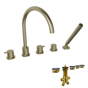 Blaufoss Round 5 trous Robinet de baignoire sur gorge brushed champagne gold set douchette incl.
