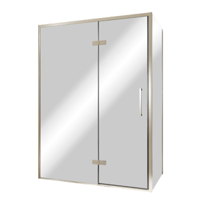 Balmani Senses Design douche en coin avec porte pivotante à gauche et paroi latérale fixe, 140 x 100 cm, Miroir Reflex, Profil Brushed CoolMetal