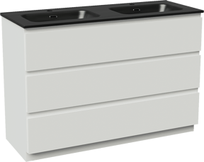 Linie Lado freistehendes Möbelstück Set: 120 x 46 cm, Weiß matt, mit Baro Doppelwaschtisch, Porzellan Schwarz matt