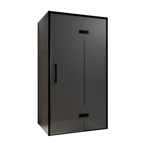 Balmani Senses Design douchecabine met rechtse draaideur en vaste zijwand, 100 x 100 cm, Rookglas, Zwarte profielen