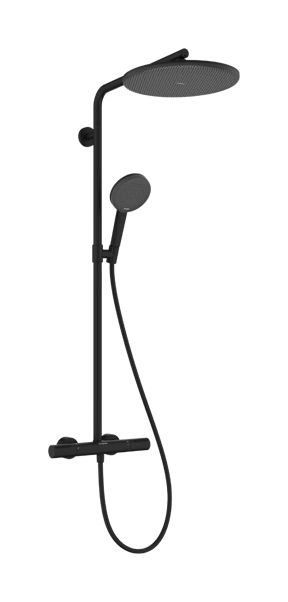 Hansgrohe Raindance Alive S Puro Showerpipe Duschsystem 300 1jet mit Ecostat Element Thermostat, Schwarz Matt