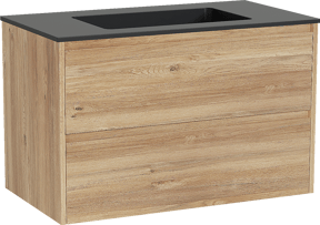 Storke Seda zwevend badmeubel 95 x 52 cm ruw eiken met Scuro enkele wastafel in kwarts mat zwart