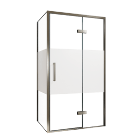 Balmani Senses Design douchecabine met rechtse draaideur en vaste zijwand, 100 x 100 cm, Helder glas met matte strook, Brushed GunMetal profielen