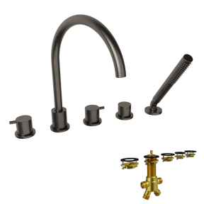 Blaufoss Round 5 trous Robinet de baignoire sur gorge Brushed GunMetal set douchette incl.