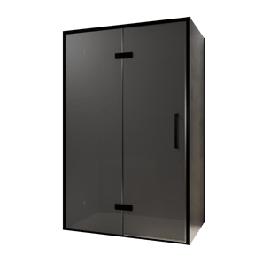 Balmani Senses Design douchehoek met linkse draaideur en vaste zijwand, 120 x 90 cm, Rookglas, Zwarte profielen