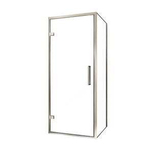 Balmani Senses Design douchehoek met linkse draaideur en vaste zijwand, 90 x 90 cm, Helder glas, Brushed CoolMetal profielen