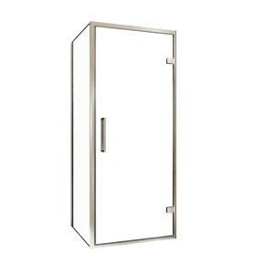 Balmani Senses Design douchehoek met rechtse draaideur en vaste zijwand, 90 x 100 cm, Helder glas, Brushed CoolMetal profielen