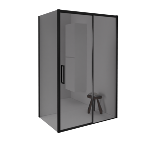 Balmani Senses Design Eckdusche: Schiebetür (Rechts) mit fixierte Seitenwand, 160 x 80 cm, Reflex-Spiegelglas, Profil Schwarz matt