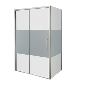 Balmani Senses Design douche d'angle avec porte coulissante à gauche et paroi latérale fixe, 120 x 80 cm, Verre transparent avec bande mate, Profil Brushed CoolMetal