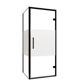 Balmani Senses Design douchecabine met rechtse draaideur en vaste zijwand, 90 x 100 cm, Helder glas met matte strook, Zwarte profielen